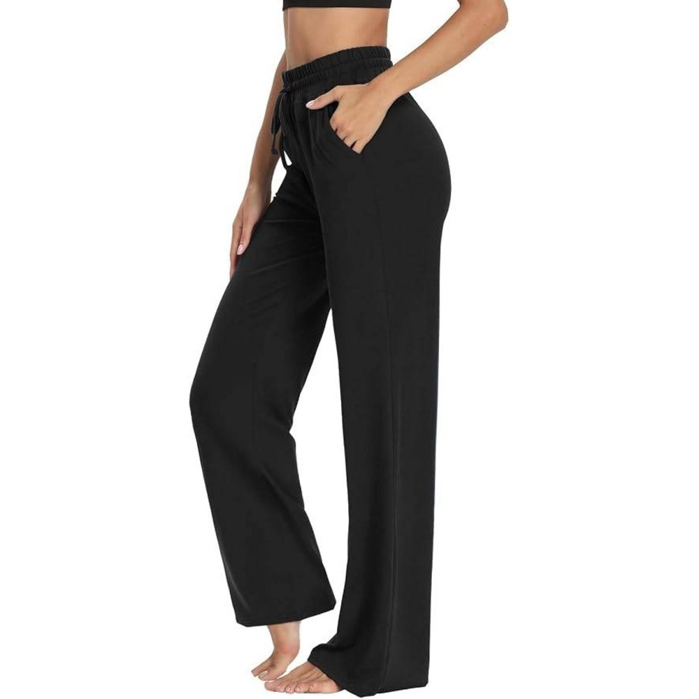 MSRP $29 Sarin Mathews Women's L Black Yoga Sweatpants Wide Leg High Waisted